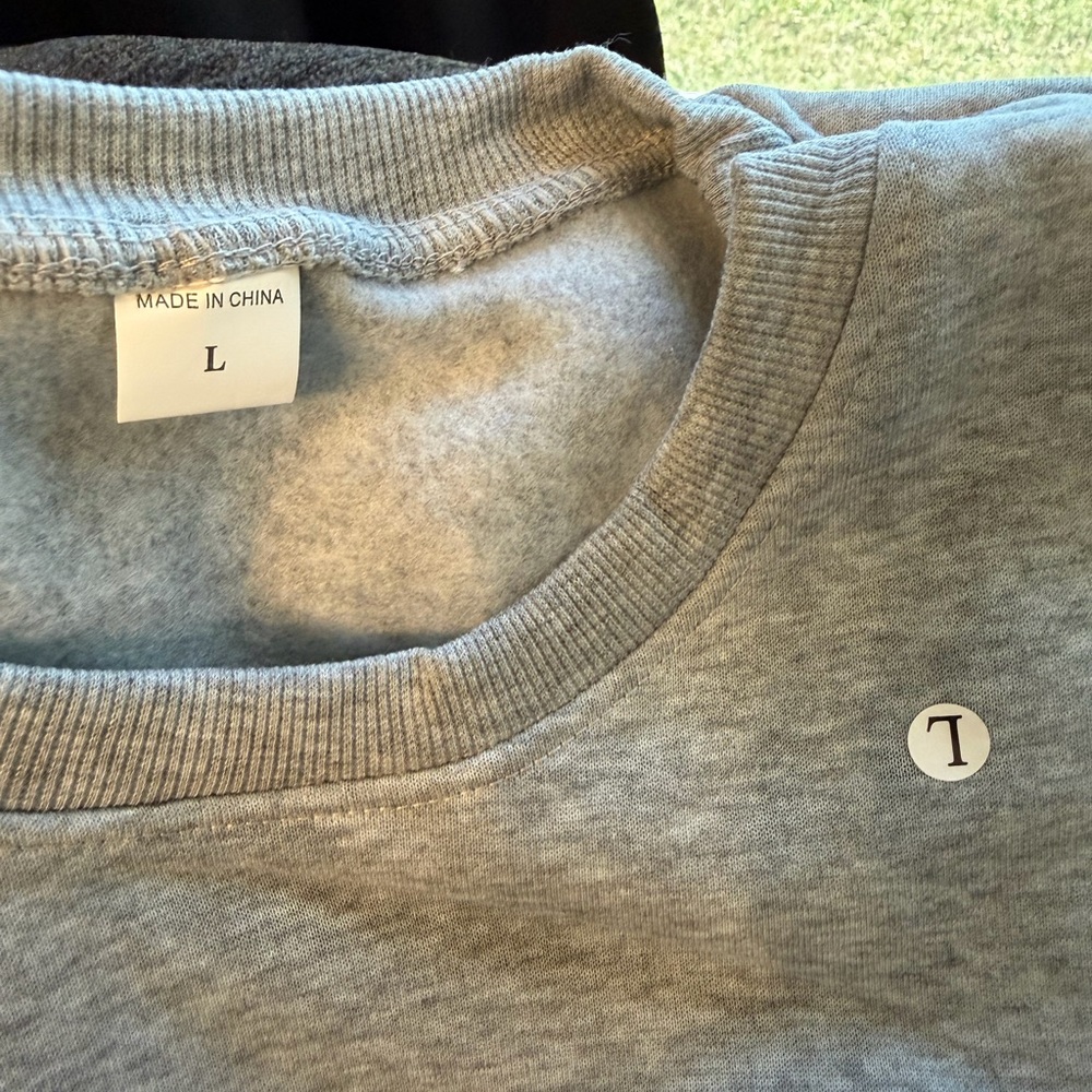Women’s Pink Letters Print Crewneck Sweatshirt and Drawstring Pants Lt Grey L - Picture 4 of 14